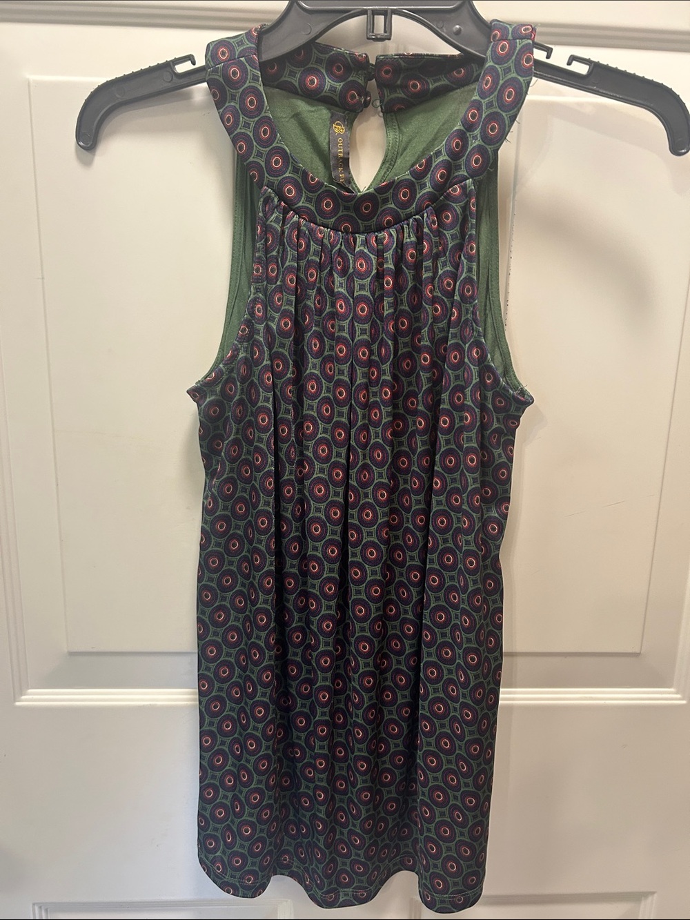 Outback Red Olive Green Printed Halter Tank with Circular Print